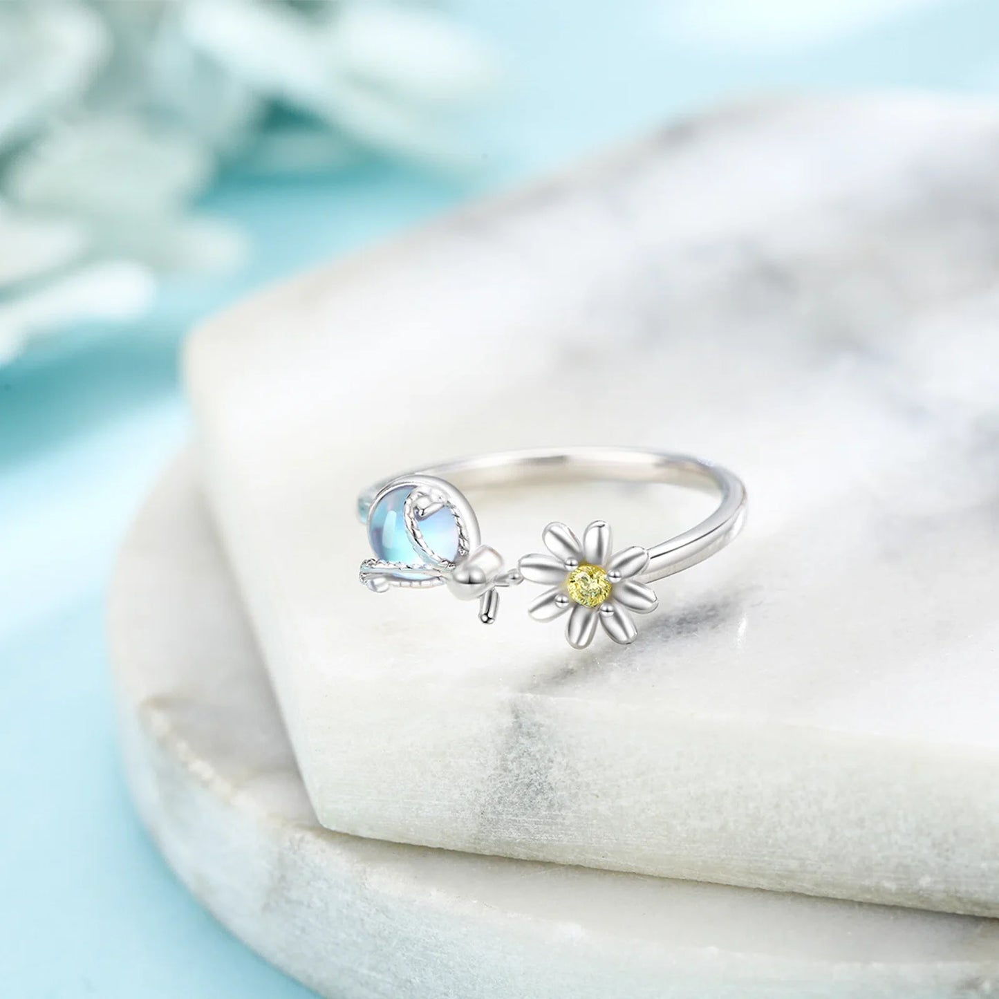 Sterling Silver Moonstone Open Adjustable Ring