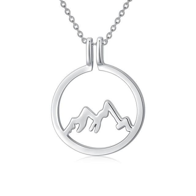 Sterling Silver Mountain Ring Holder Pendant Necklace with Round Shape