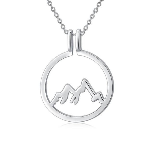 Sterling Silver Mountain Ring Holder Pendant Necklace with Round Shape