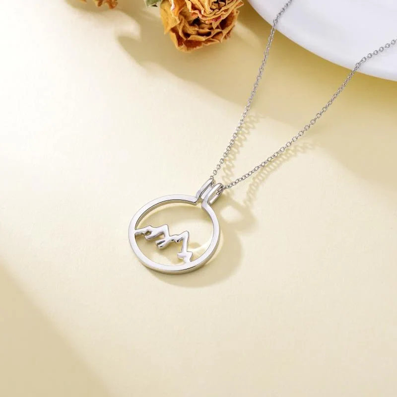 Sterling Silver Mountain Ring Holder Pendant Necklace with Round Shape